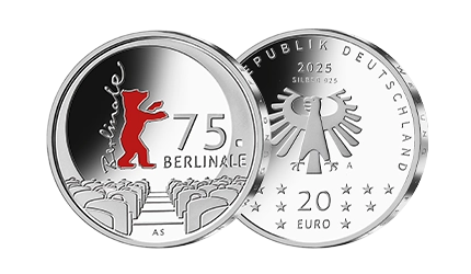Bild- und Wertseite der 20-Euro-Münze 75. Berlinale von 2025